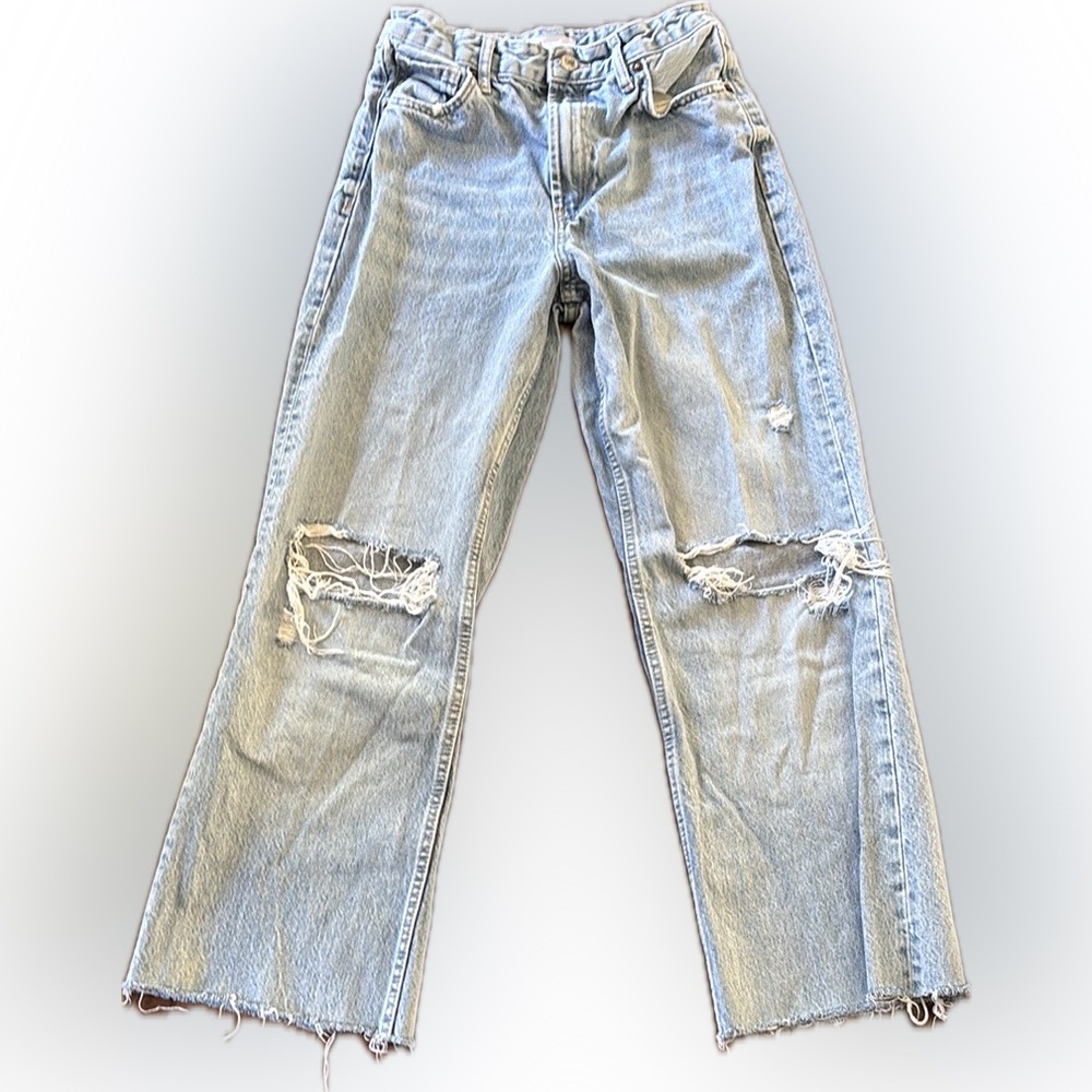 Zara | Light Blue Distressed ripped flare Jeans